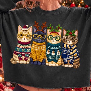 Christmas Cats PNG, Festive Cat Sweater Design, Cute Holiday Cats Clipart, Cat Lover Christmas Sublimation, Winter Cat Shirt PNG