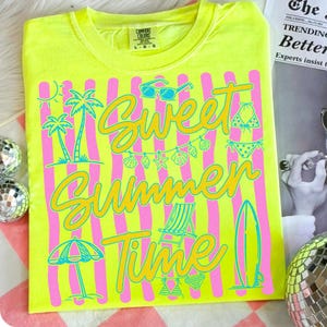 Sweet Summer Time PNG Retro Neon Summer Floral Png Summer Girly Tee Design Beach Png Hello Summer Png Stripes Sublimation Design PNG