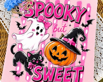 Spooky but Sweet Ghost Black Cat Pumpkin PNG (Digital Download)