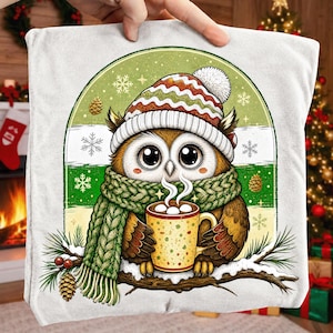 Christmas Owl PNG, Cozy Winter Owl Sublimation, Hot Cocoa Holiday PNG, Cute Christmas Bird Clipart, Winter Sweater Shirt Design