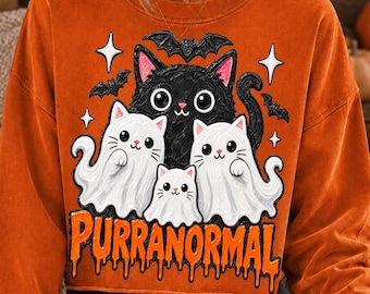 Purranormal Halloween Cat PNG, Ghost Cats, Bats, Sparkles (Digital Download)