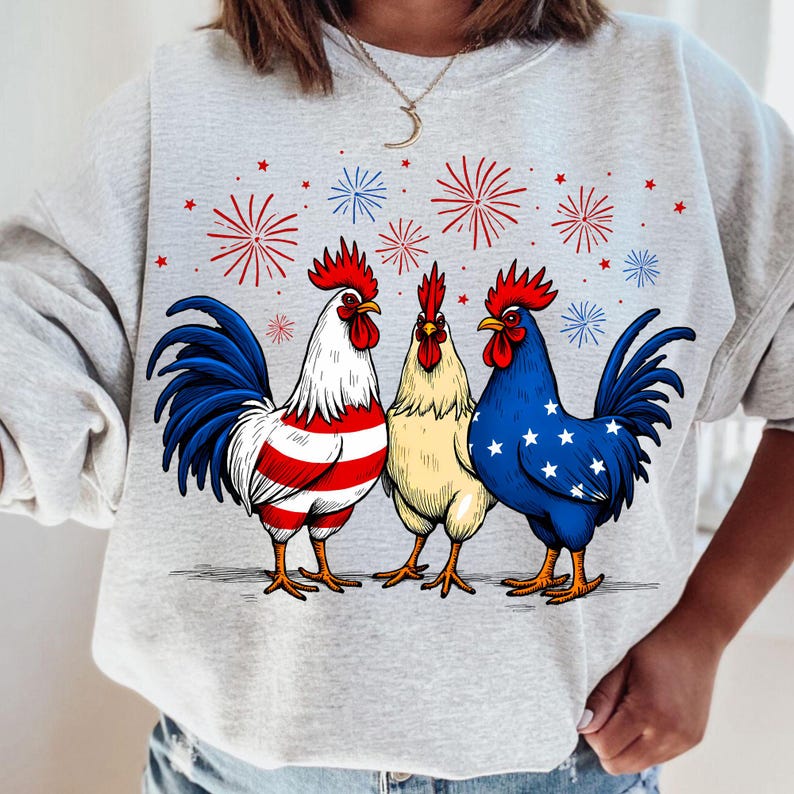 Patriotic USA Chicken PNG, Retro 4th of July Chicken Sublimation, Funny Independence Day Design, Vintage Red White and Blue Clipart