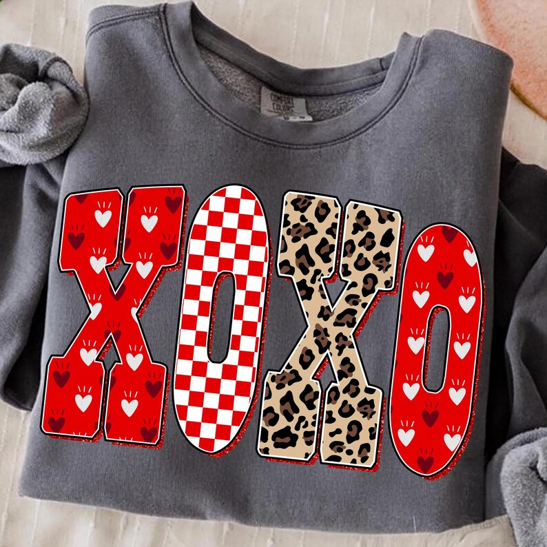 Preppy XOXO Valentine Glitter Png Mamma Leopard Rutigt Hjärta Kärlek Var Min Retro Penseldrag Kokett Kristen Jesus Vday Digital Konst bild 6
