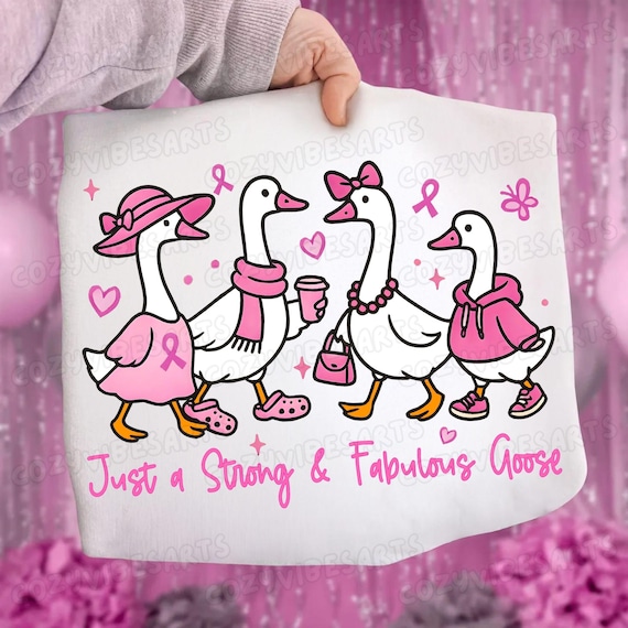Strong Goose Breast Cancer Awareness PNG: October Pink Ribbon Coquette Graphic for Sublimation
