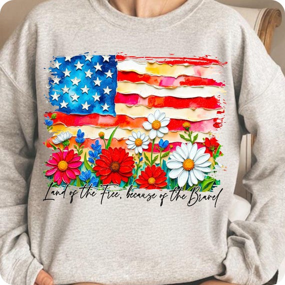 Floral American Flag PNG: Patriotic Wildflower Sublimation (Digital Download)
