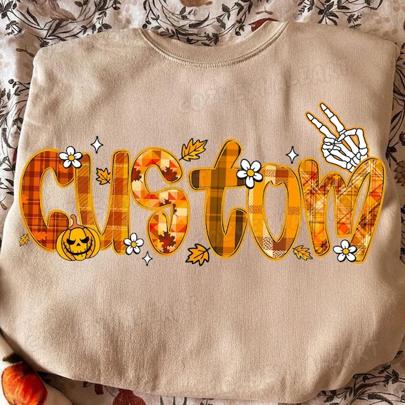 Personalized Preppy Fall Pumpkin Bow PNG: Custom Name Retro Design for Autumn Shirts (Digital Download)