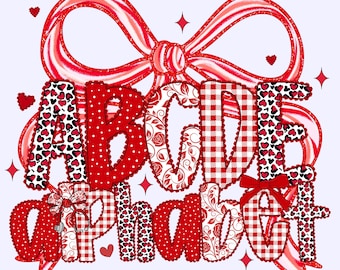 Valentine's Day Alphabet PNG Font Bundle Hearts Bow Numbers, Pink Love Clipart Sublimation Crafts Designs Girly Candy Stripe Red Digital