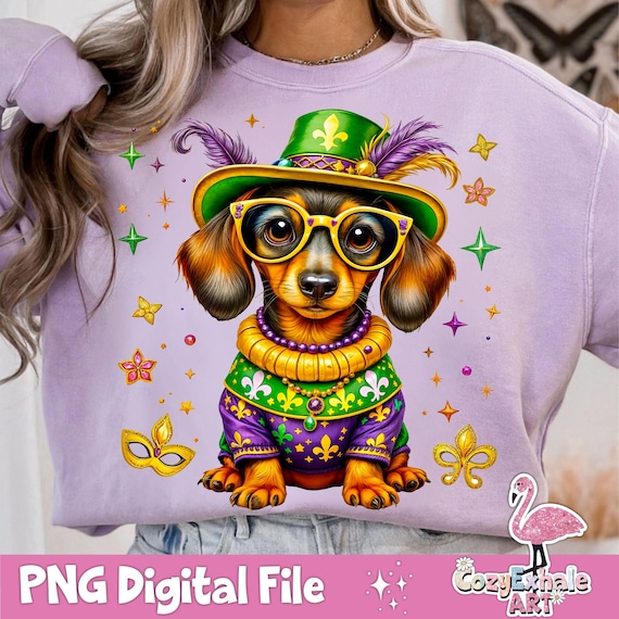 Mardi Gras Dachshund PNG: Carnival Dog Design (Digital Download)