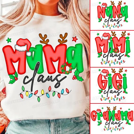 Personalized Family Reindeer PNG Bundle: Mama Claus, Gigi, Nana (Digital Download