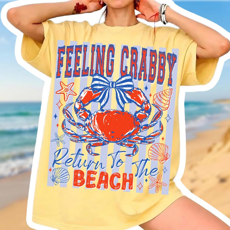 Preppy Coquette Bow Crab If Crabby Please Return to the Beach PNG Design