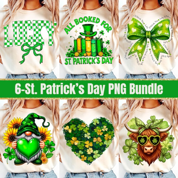 St Patrick's Day Glittery Coquette PNG Bundle: Lucky Shamrock Designs for Sublimation & Crafts