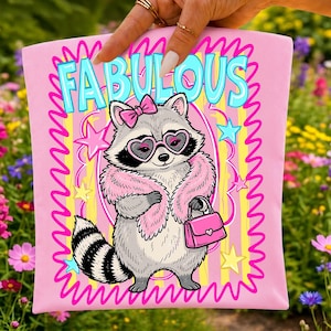 Tvättbjörn Sommar PNG Strandskjorta Design Preppy Girly Estetisk Sublimering Ladda ner Retro Animal Grafik DTF Transfer Digital Fil bild 7