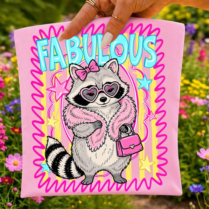 Tvättbjörn Sommar PNG Strandskjorta Design Preppy Girly Estetisk Sublimering Ladda ner Retro Animal Grafik DTF Transfer Digital Fil bild 7