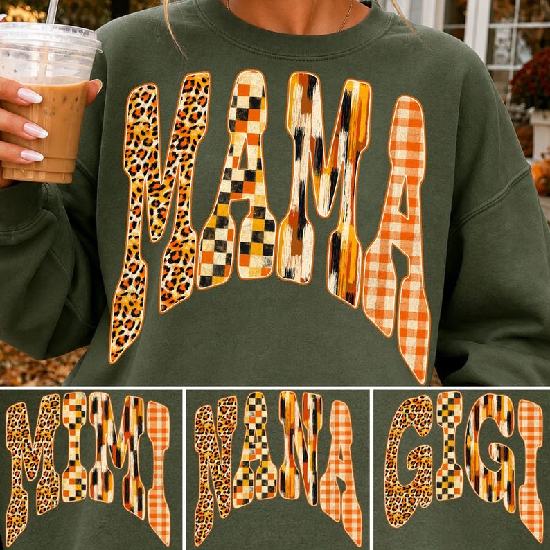 Fall Mama PNG Bundle with leopard print and gingham designs for trendy mom apparel