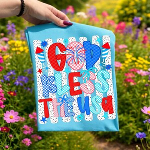 patriotic png, god bless the usa, 4th of july png, coquette bow png, preppy patriotic, red white and blue, usa sublimation, fourth of july shirt, americana png, independence day, hand drawn png, dtf design, checkerboard usa