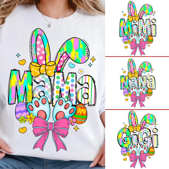 Retro Easter Mama Mini PNG Bundle: Bunny Bow Brushstroke (Digital Art)