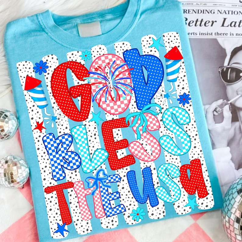 God Bless The USA 4th of July Coquette Bow Sublimation Design