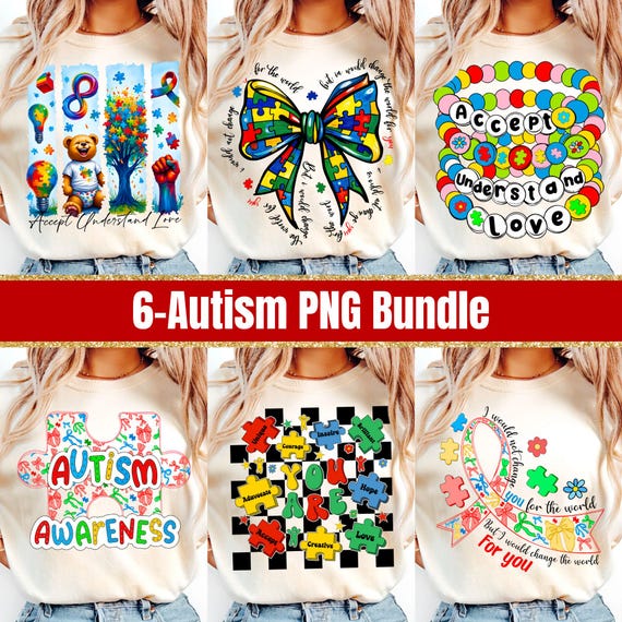 Autism Awareness PNG Bundle: Coquette Bow, Puzzle Ribbon (Digital Download)