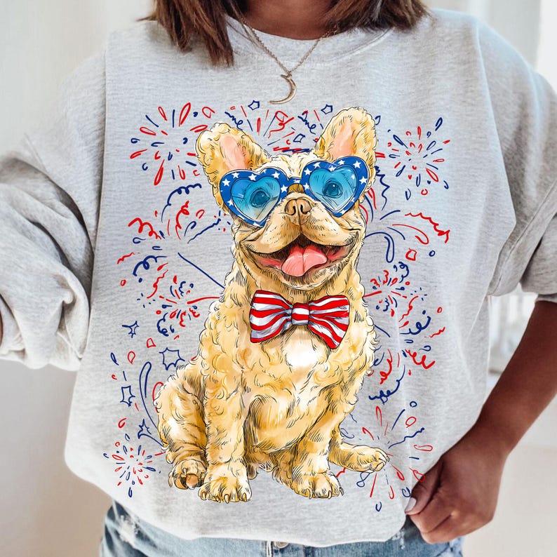 Patriotic Dog Bundle PNG, 4th of July Dog Illustration, USA Dog Sublimation, Dog Wearing Stars and Stripes Bow, Dog Mom Design
