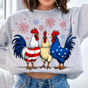 Patriotic USA Chicken PNG, Retro 4th of July Chicken Sublimation, Funny Independence Day Design, Vintage Red White and Blue Clipart