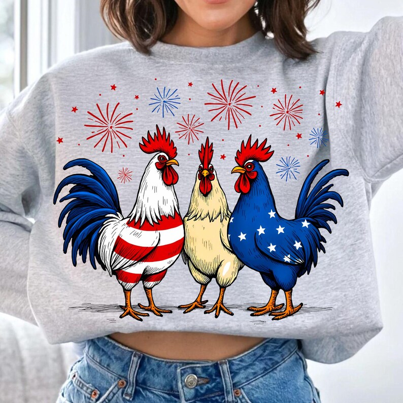 Patriotic USA Chicken PNG, Retro 4th of July Chicken Sublimation, Funny Independence Day Design, Vintage Red White and Blue Clipart