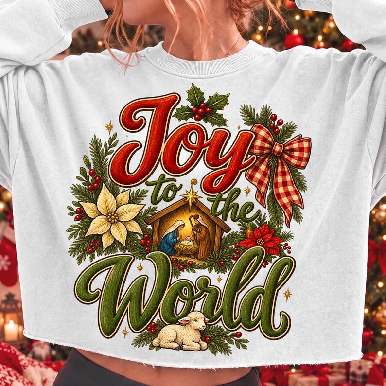 Joy to the World Nativity Scene PNG Christian Christmas Design