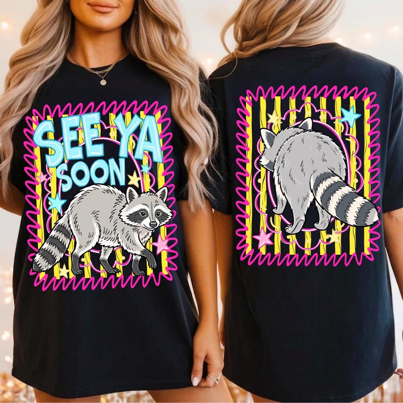 Vi ses snart tvättbjörn PNG randig skräppanda sublimeringsdesign fram- och bakvy digital nedladdning för t-shirts kläder DTF-överföringar bild 8