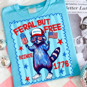 Vild men fri tvättbjörn PNG 4 juli sublimeringsdesign Retro självständighetsdagen skräp Panda USA Liberty 1776 digital fil DTF-överföring bild 3