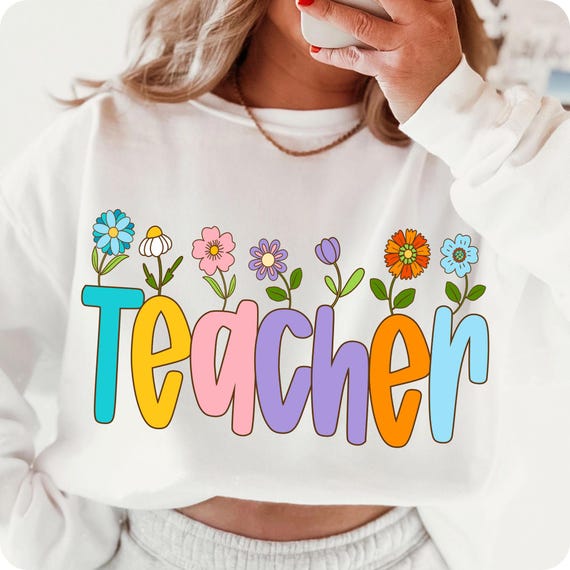 Preppy Teacher Wildflowers PNG: Floral Shirt Design (Digital Download)