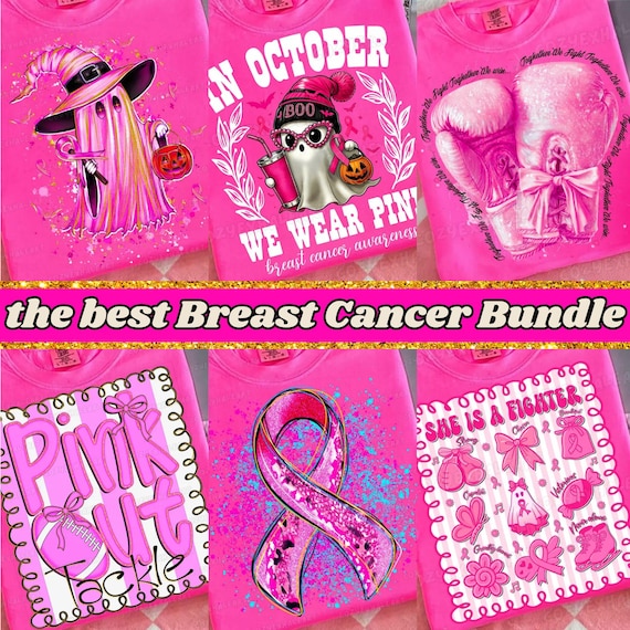 Breast Cancer Awareness Halloween Bundle: Pink Ghost, Ribbon Fighter Crewneck Set, Matching October Tops