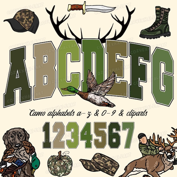 Vintage Camo Alphabet PNG: Duck Hunting Font for Crafts, Monograms & Southern-Inspired Designs