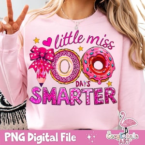 Little Miss 100 Days Smarter PNG, Cute 100 Days of School Design, Teacher & Student School Shirt, Happy 100th Day for Girls Gift