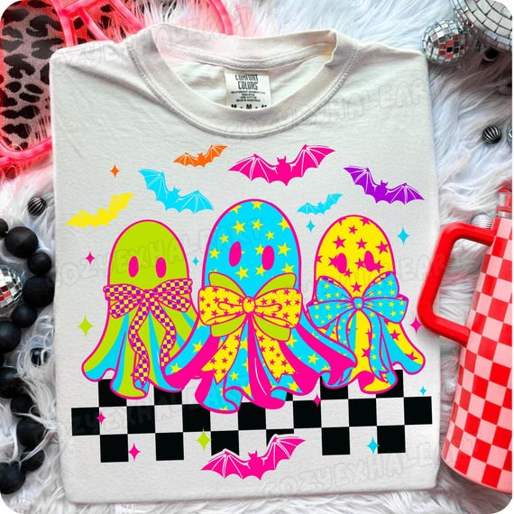 Neon Halloween Ghost PNG: Spooky Coquette Sublimation Design (Digital Download)