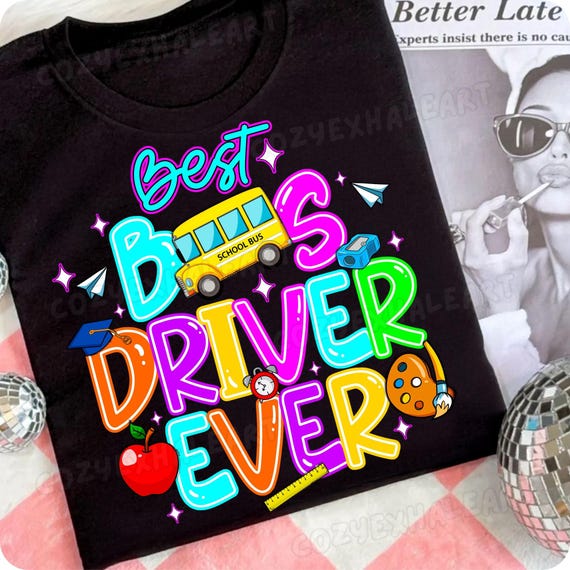 Best Bus Driver PNG Back to School Sublimation Design Hand Drawn School Bus Graphic Preppy Coquette Teacher for Kindergarten & Elementary