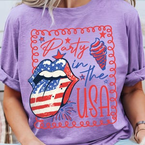 Party In The USA PNG, Coquette 4th of July Sublimation Design, Girly Red White Blue Preppy USA Shirt, Patriotic Retro America PNG