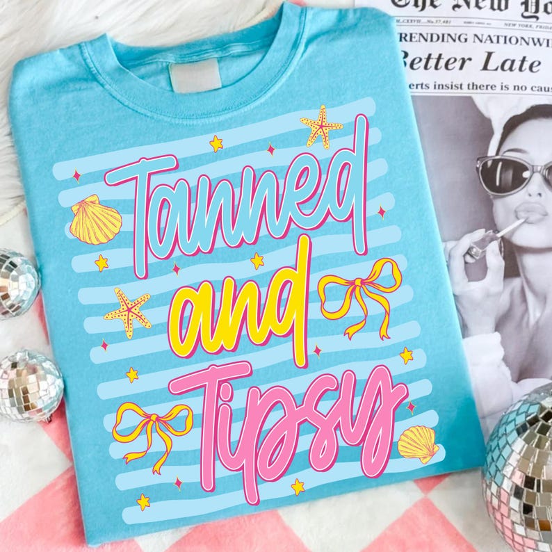 Custom Summer T-Shirt Mockup featuring Tanned and Tipsy PNG Design