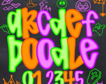 Neon Halloween Alphabet PNG: Gruselige Schrift, Leuchtbuchstaben (Digitaler Download
