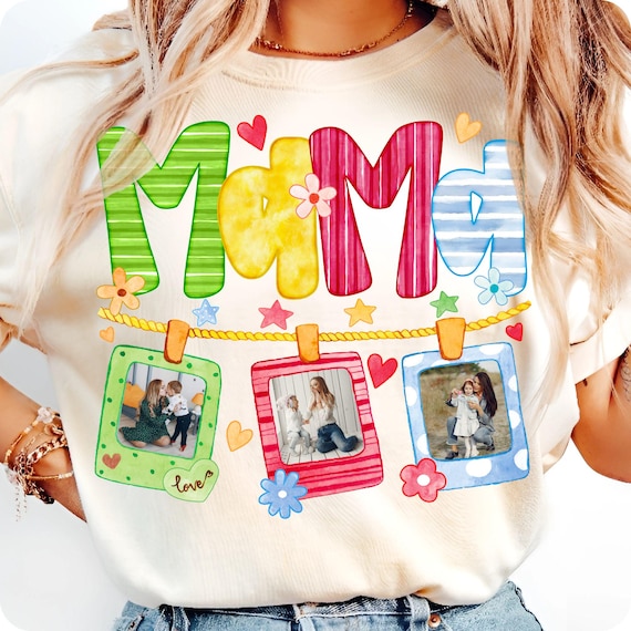 Custom Mama Kids Photo PNG | Mother's Day Photo Frame | Add Photos Canva Design | Nana Mimi Gigi Floral Bow | Grandmillennial Gift Mom