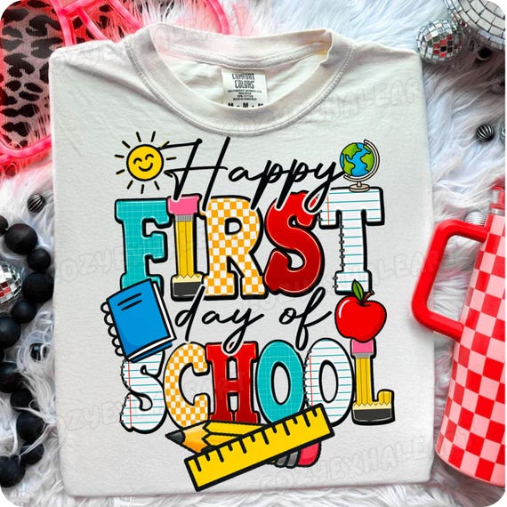 First Day of School PNG: Retro Teacher Doodles, Preppy Sublimation Design (Digital Download