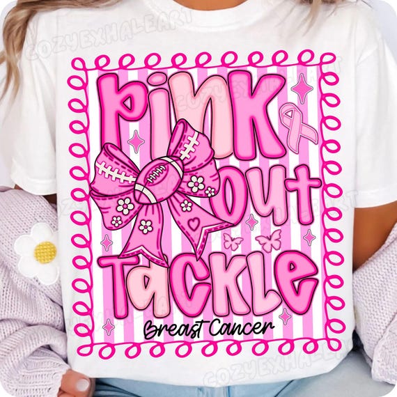 Pink Out Football PNG: Breast Cancer Awareness, Coquette Design (Digital Download