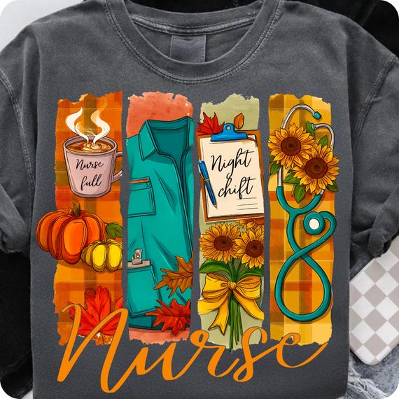 Autumn Nurse Sublimation Design: Trendy Fall Stethoscope & Coffee PNG for Shirts and Crafts
