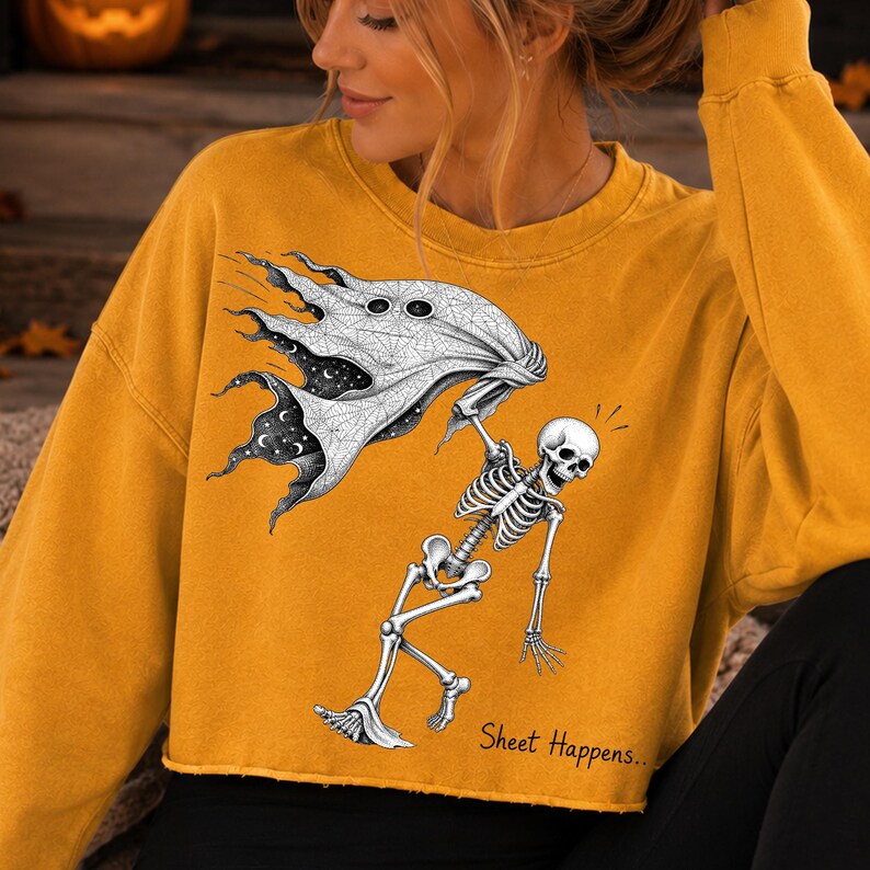 Image of Funny Skeleton Halloween PNG, Gothic Sheet Happens Design (Digital Download)