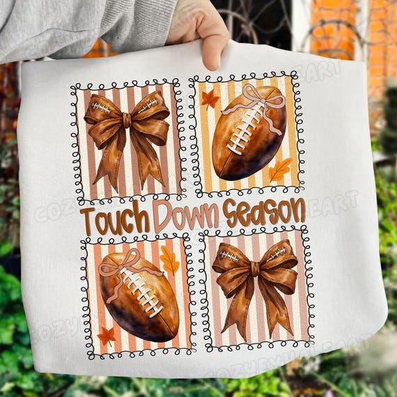 Touchdown Season PNG: Fall Football Game Day Design for Preppy Mama Coquette Bow Sports Autumn Vibes Gift