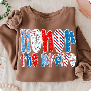 Honor the Brave PNG, Retro Floral America 4th of July Sublimation, Coquette USA Design, Patriotic PNG for Memorial Day, Veteran, Mama Shirt