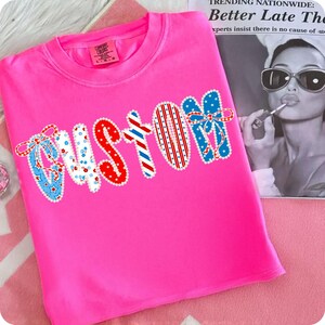 Preppy Custom Floral American Glitter Coquette PNG, 4th of July Mom Nana Mimi Gigi Png, Retro Independence Day, Patriotic USA Sublimation