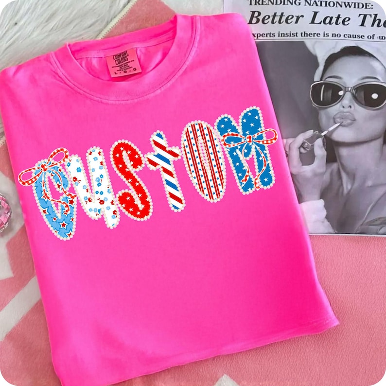 Preppy Custom Floral American Glitter Coquette PNG, 4th of July Mom Nana Mimi Gigi Png, Retro Independence Day, Patriotic USA Sublimation