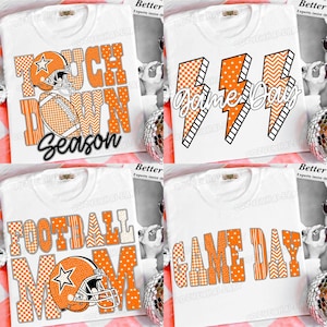 Orange Football PNG Bundle Leopard Checkered Game Day Touchdown Season Design, Fall Coquette Football Mom Sublimation for School Sports