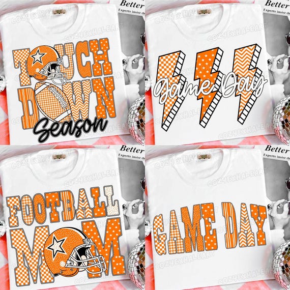 Orange Leopard Football PNG Bundle: Checkered Game Day Designs for Coquette Moms & School Spirit
