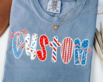 Custom Name Floral American Glitter Coquette PNG: Retro 4th of July Design (Digital Download