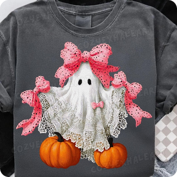 Pink Lace Ghost PNG: Coquette Halloween Shirt Design (Digital Download)